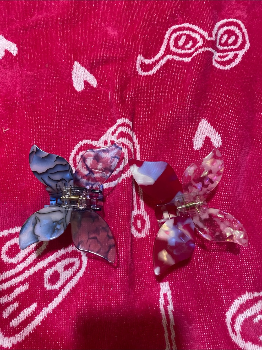 Two butterfly hair clips
